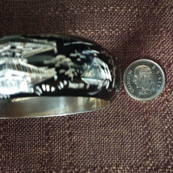 Vintage Japanese Damascene Niello Sterling Silver Pagoda Village Cuff Bangle - Picture 9 of 12
